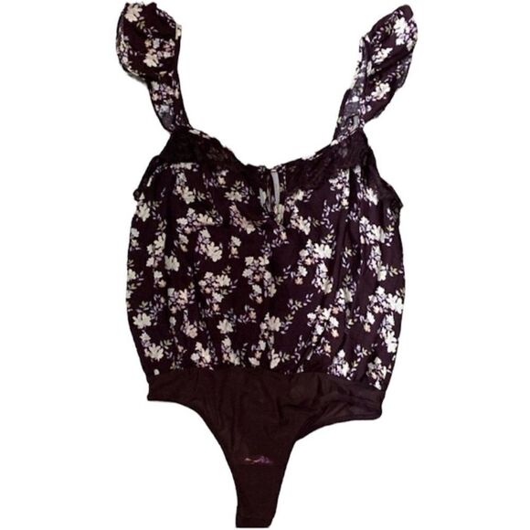 FREE PEOPLE NWT Take It Away Bodysuit In Chocolate Merlot Combo Size L - Picture 7 of 8